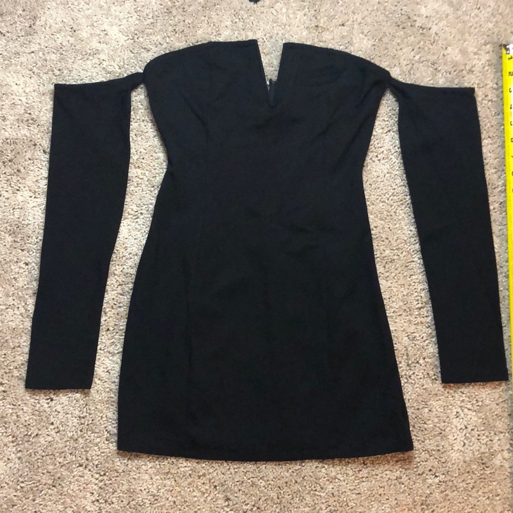 Strapless mini dress including sleeves
